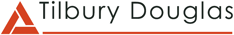 Tilbury Douglas logo with stylized red geometric shapes on the left and the company name in black text to the right; a horizontal red line runs underneath the entire logo.