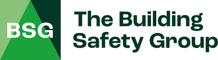 Logo of The Building Safety Group featuring a green geometric design on the left with the letters "BSG", and the organization’s name written in dark green text on the right.