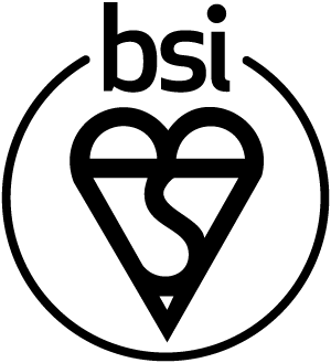Black and white logo featuring the letters "bsi" above a heart-shaped symbol with a check mark inside, all enclosed within a circular outline.